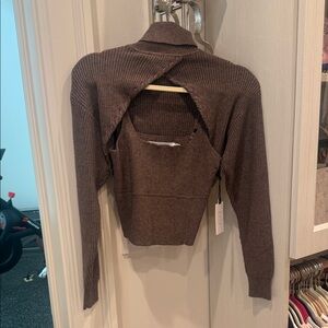 Astr Brown Ribbed Sweater Shrug
